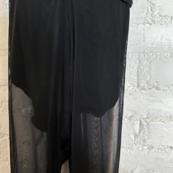 BLACK MOCK NECK BIKETARD WITH SHEER MESH AND IRIDESCENT SEQUIN DETAILING - Picture 6 of 11